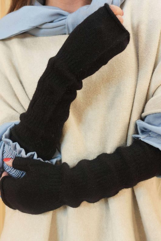 Octavia Fingerless Arm Warmer Gloves Black